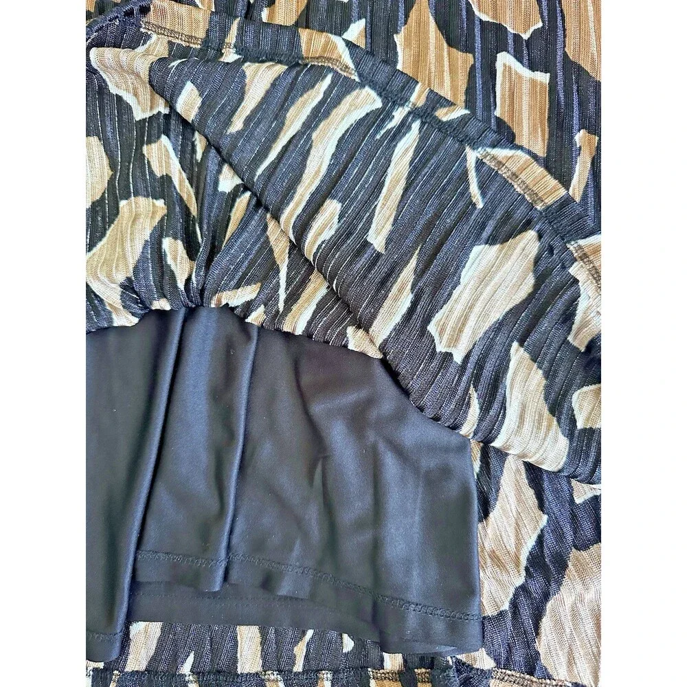 DKNY Women's Pull-On Printed Pleated Midi Skirt Black Brown L - Picture 8 of 10